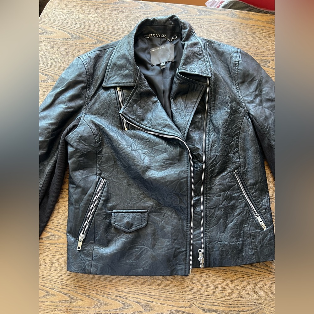 Muubaa Cropped Biker Leather Jacket